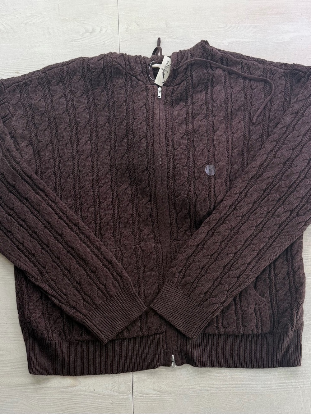 Women’s Aeropostale Chocolate Brown Cable Knit Zip-Up Sweater Hoodie